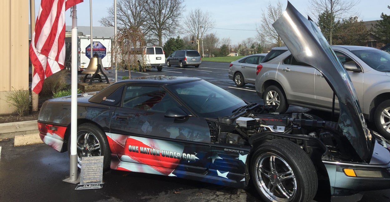 The "Marine Corps-vette" sits parked outside of Calvary Chapel Baptist Church in Minster, Ohio. (Photo: Melissa Quinn/The Daily Signal)