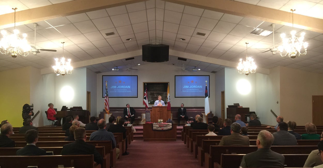 Rep. Jim Jordan, R-Ohio, speaks to a group of pastors during an event at Calvary Chapel Baptist Church in Minster, Ohio. The congressman was praised for his commitment to repealing and replacing Obamacare. (Photo: Melissa Quinn/The Daily Signal)