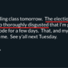 An email from a professor telling his class that class is canceled due to the results of the 2024 presidential election.