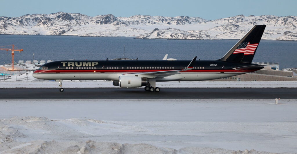Donald Trump's private jet arrives in Greenland with his son aboard.
