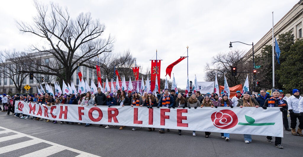 Pro-lifers in the 52nd annual March for Life proceed down Constitution Avenue in Washington.