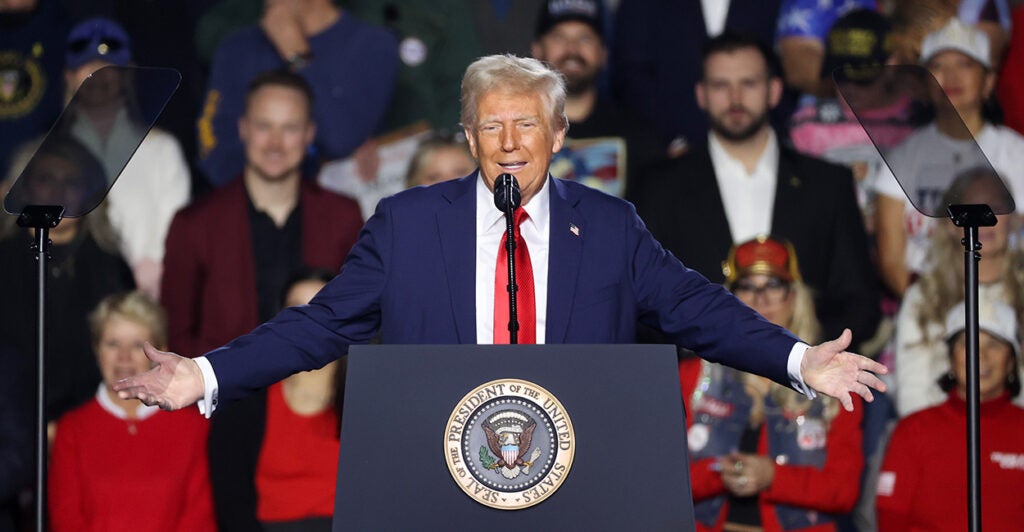President Donald Trump speaks at a rally at Circa Resort & Casino in Las Vegas, Nevada, on Saturday.