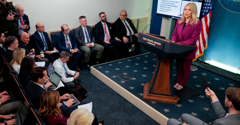 White House press secretary Karoline Leavitt holds her first news conference.
