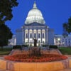 Wisconsin state Capitol building in Madison at dusk