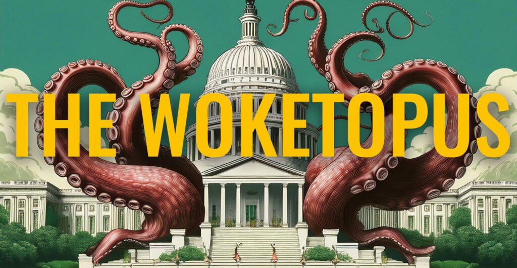 The image of the Capitol building with octopus arms sprouting from it