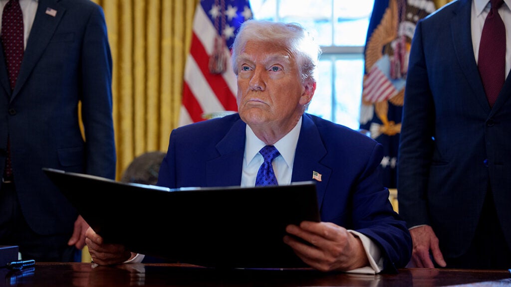 Donald Trump in a blue suit