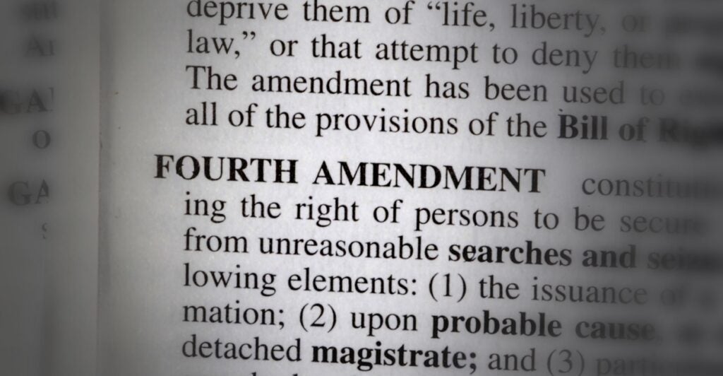 A photo of the entry of the word "Fourth Amendment" in the dictionary.