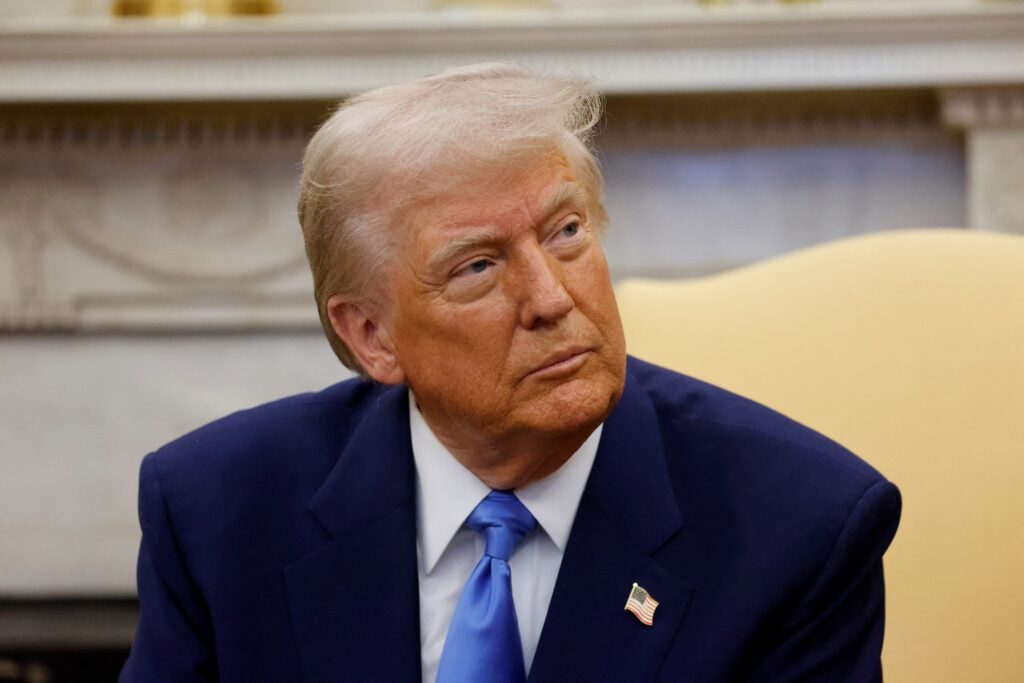 President Donald Trump wearing an electric-blue necktie