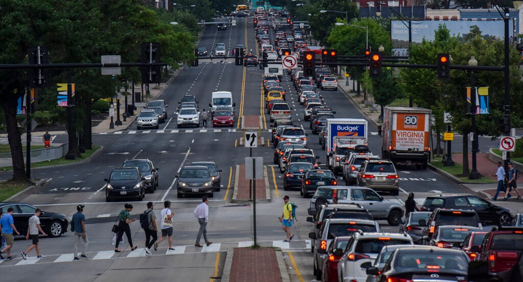 Drivers in a traffic bottleneck in Washington, D.C.