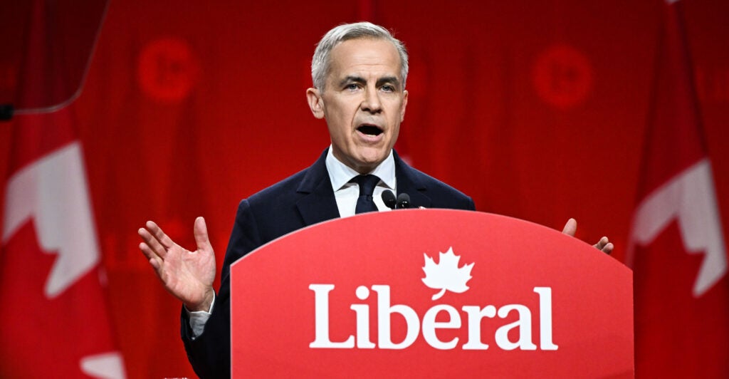 Mark Carney celebrated his landslide victory to become Liberal Party leader in Canada on Sunday.
