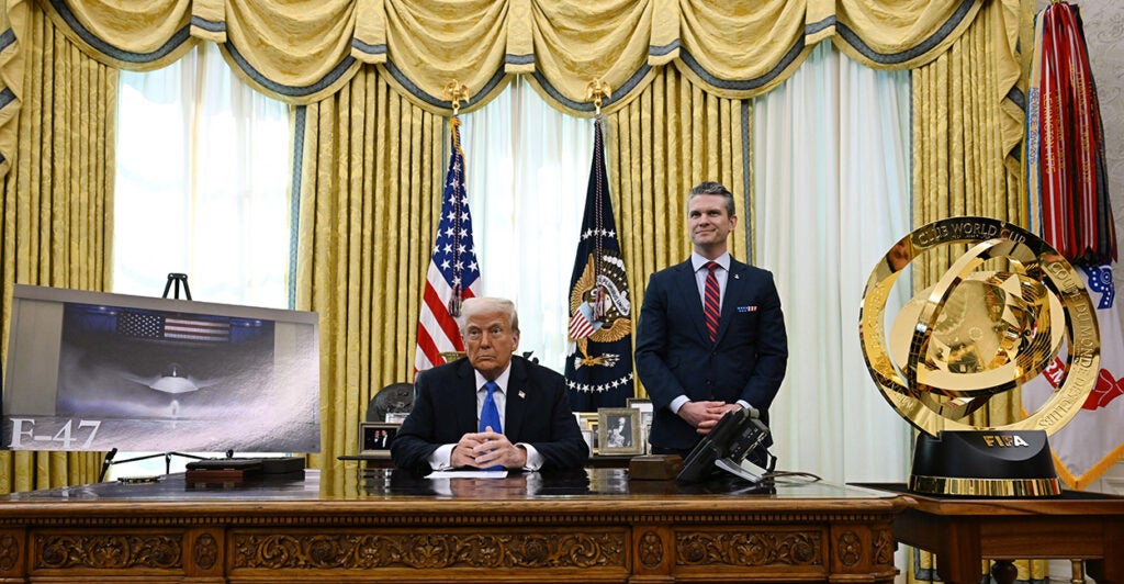 President Donald Trump and Secretary of Defense Pete Hegseth in the Oval Office on Friday.