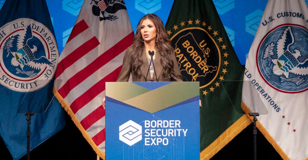 Secretary of Homeland Security Kristi Noem speaks at the Border Security Expo in Phoenix, Arizona, on Tuesday.