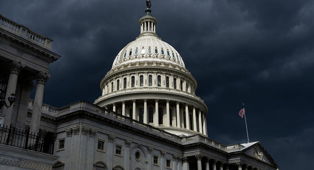 The U.S. Capitol building with clouds