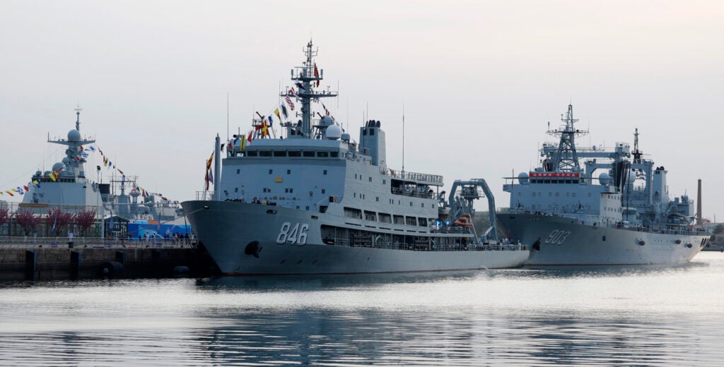 Two Chinese warships on the water