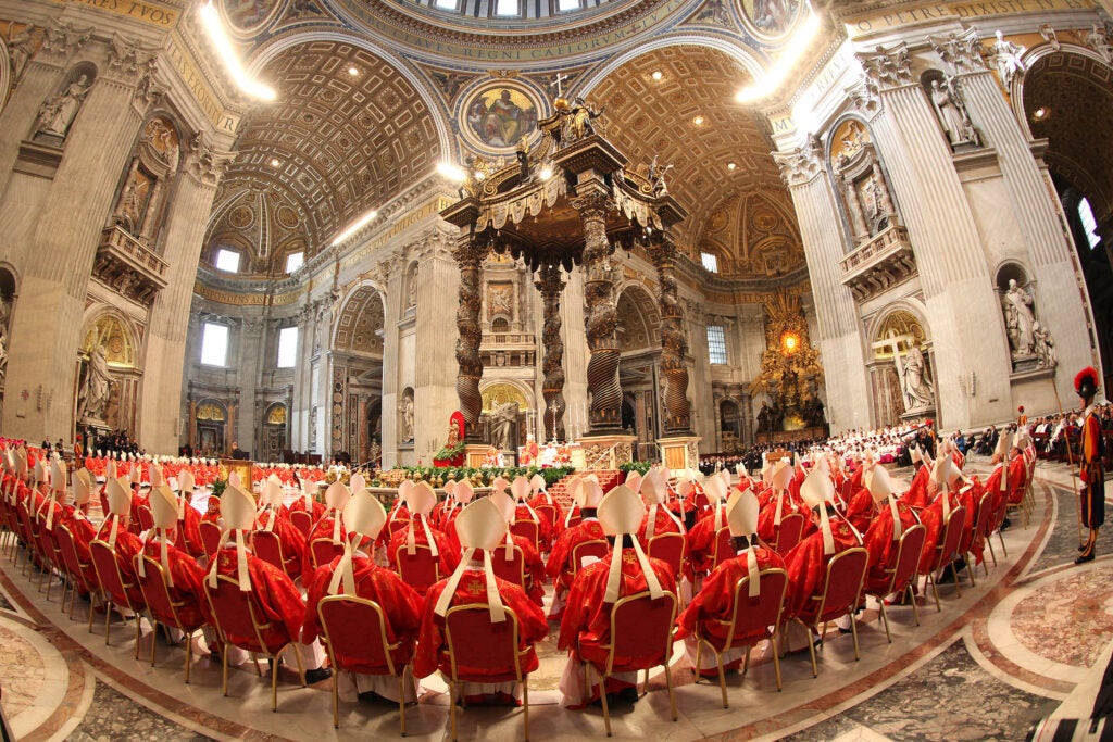 On March 12, 2013, cardinals celebrated Mass in St. Peter's Basilica before entering the conclave that elected Pope Francis.
