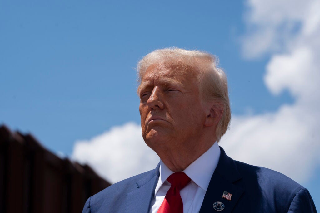 Donald Trump with border wall.