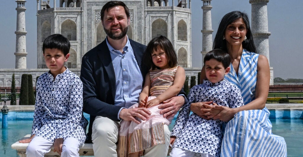 Vice President JD Vance, wife Usha Vance, and their children visit the Taj Mahal in Agra, India, on Wednesday.