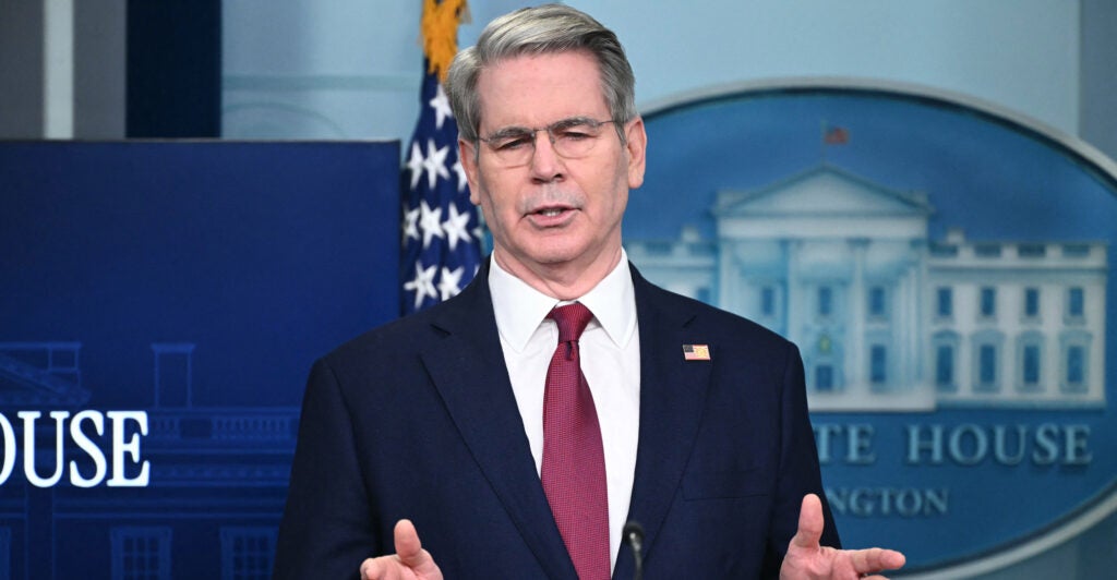 Treasury Secretary Scott Bessent addresses a press briefing Tuesday.