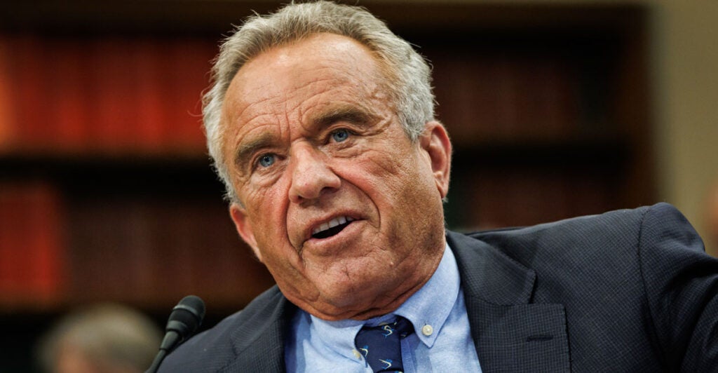 Close-up of HHS Secretary Robert F. Kennedy as he testifies at a House hearing.