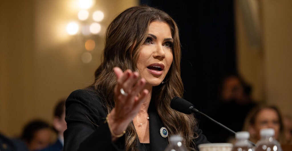DHS Secretary Kristi Noem testifies during a House Committee on Homeland Security budgetary hearing May 14.