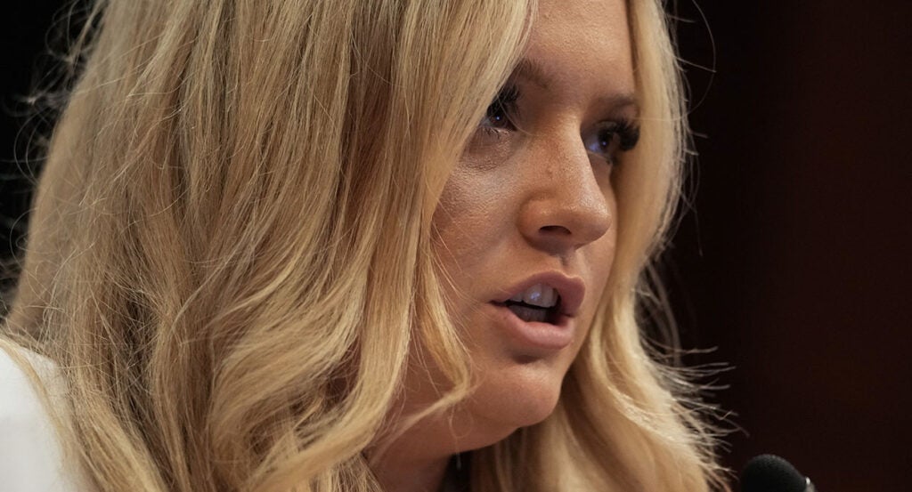 Payton McNabb looks intently while testifying before Congress.