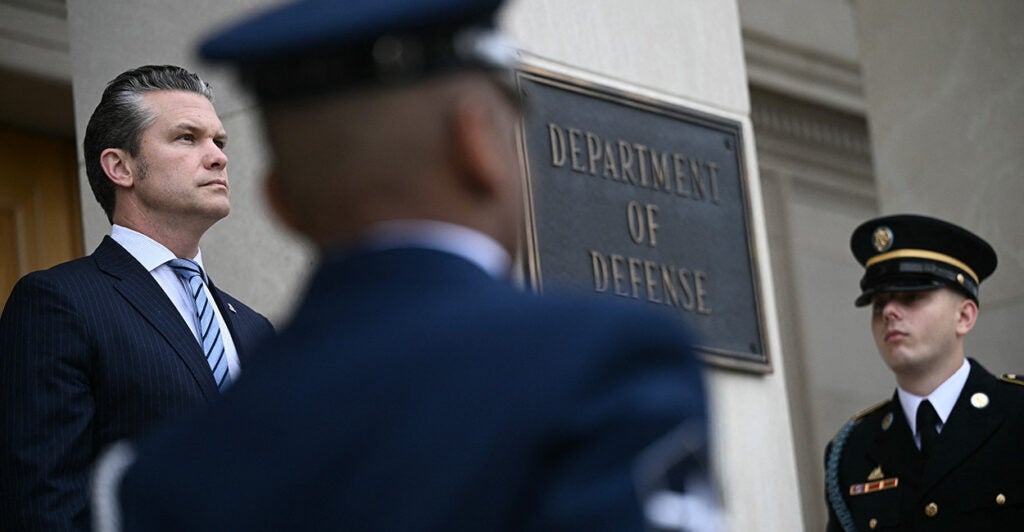 Secretary of Defense Pete Hegseth is seen here at the Pentagon on Monday.