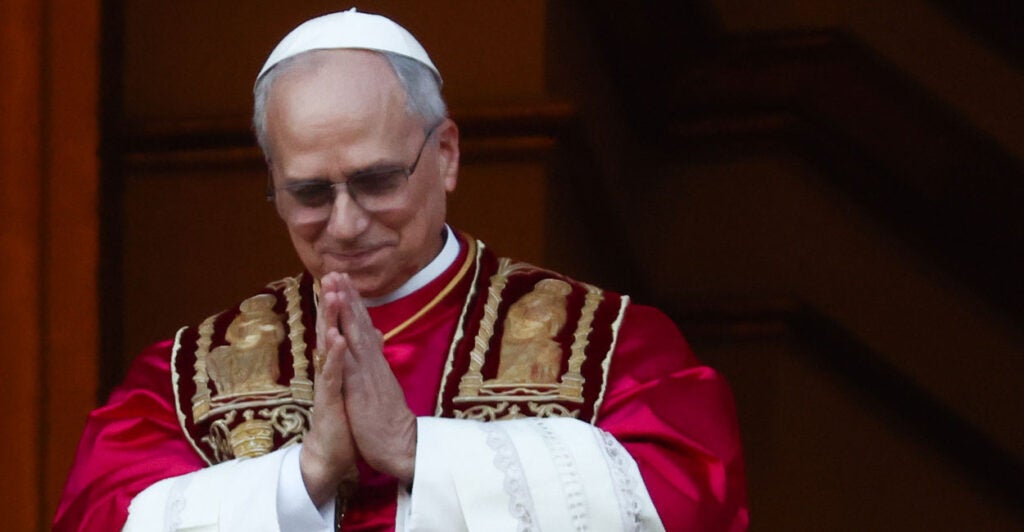 Pope Leo XIV is seen on the Saint Peter's Basilica balcony