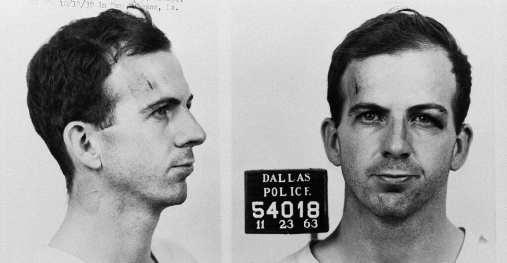 The mugshots of Lee Harvey Oswald after his arrest in Dallas after the assassination of President John F. Kennedy.