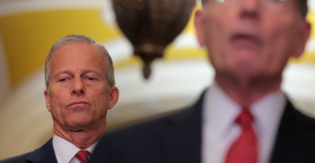 Sens. John Thune, R-S.D. (left) and John Barrasso, R-Wyo.