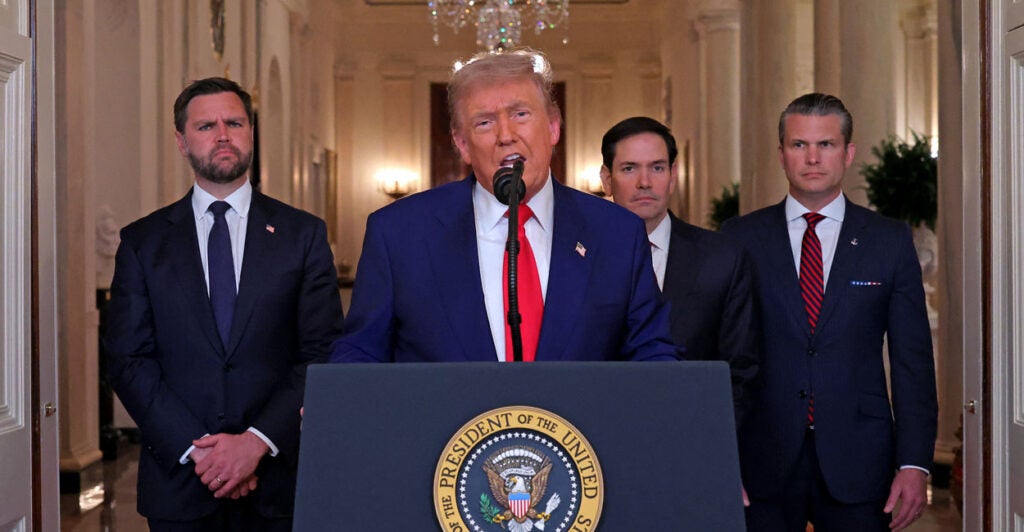 President Trump, flanked by JD Vance, Marco Rubio and Pete Hegseth addresses the nation after the U.S. military struck Iranian nuclear sites.