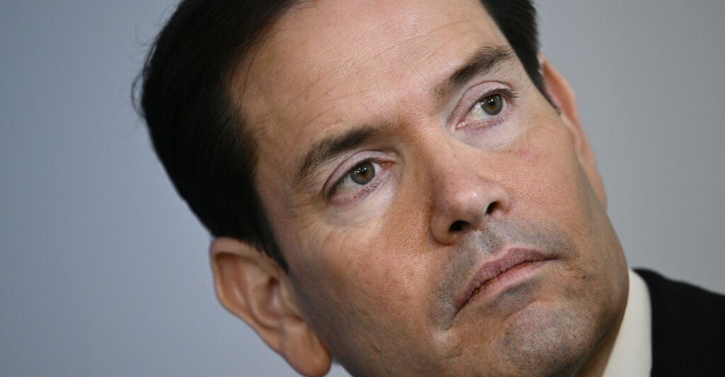 THE HAGUE, NETHERLANDS - JUNE 25: US Secretary of State Marco Rubio looks on as he takes part in a meeting with US President Donald Trump and NATO Secretary General Mark Rutte during the NATO summit of heads of state and government on June 25, 2025 in The Hague, Netherlands. This year's NATO summit, which brings together heads of state and government from across the military alliance, is being held in the Netherlands for the first time. Among other matters, members are to approve a new defense investment plan that raises target for defense spending to 5% of GDP.
