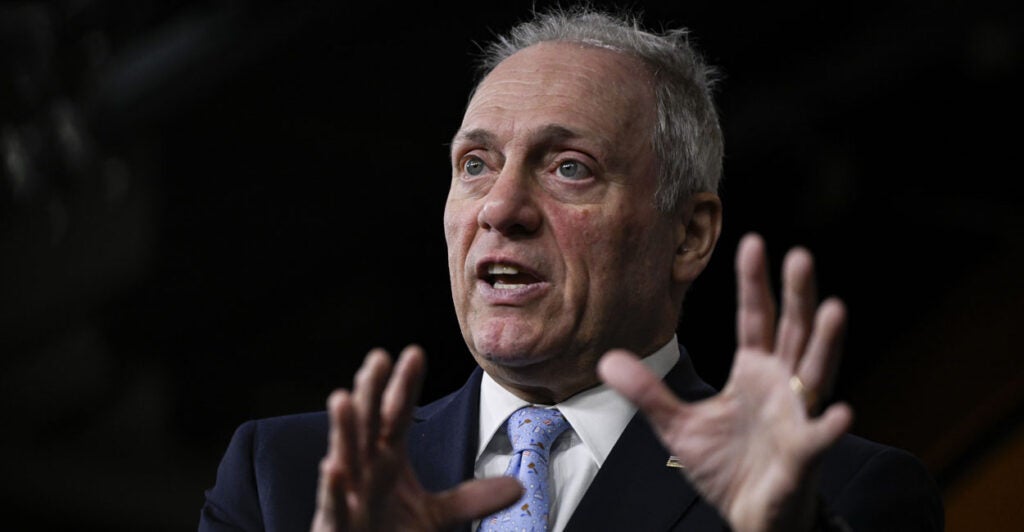 House Majority Leader Steve Scalise, R-La., gesturing with both hands.