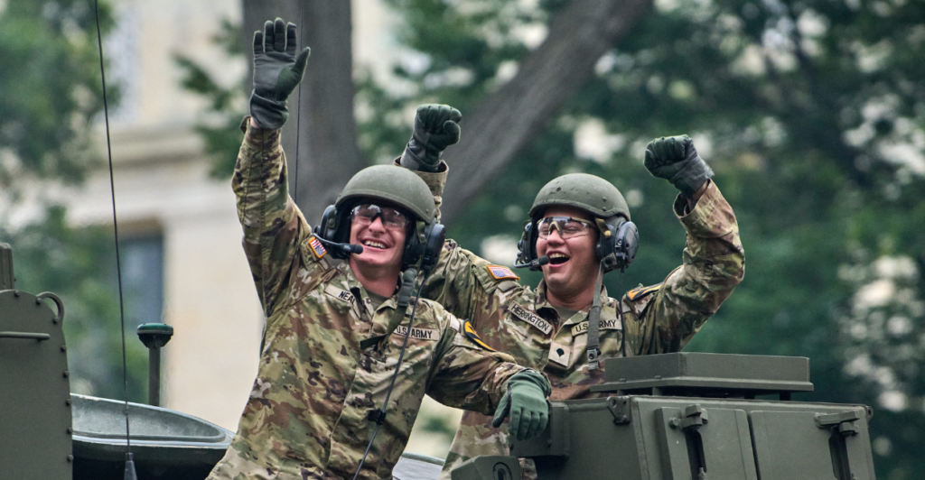 Americans celebrate the Army's 250th anniversary with a parade on the National Mall in Washington D.C., Saturday, June 14, 2025 (Dominic Gwinn/Middle East Images/AFP via Getty Images)