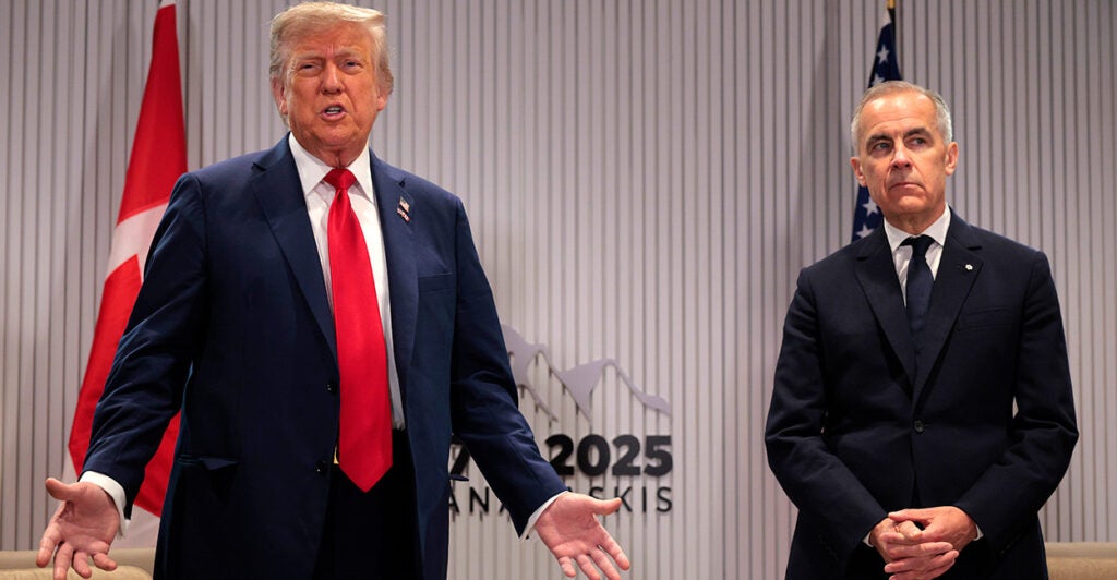 Donald Trump and Canadian Prime Minister Mark Carney at the G-7