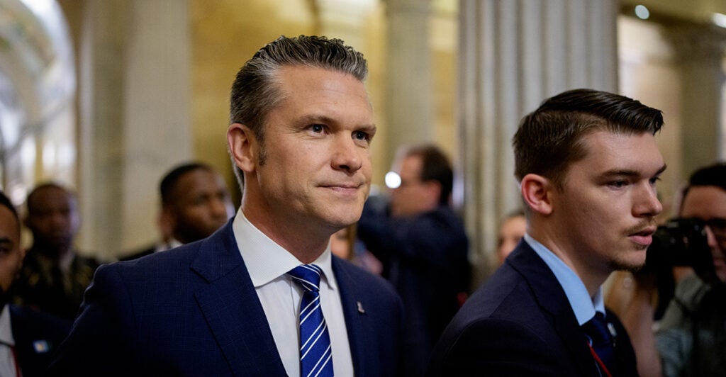 Defense Secretary Pete Hegseth arrives for a hearing of the House Appropriations Committee's Defense Subcommittee at the Capitol on Tuesday.