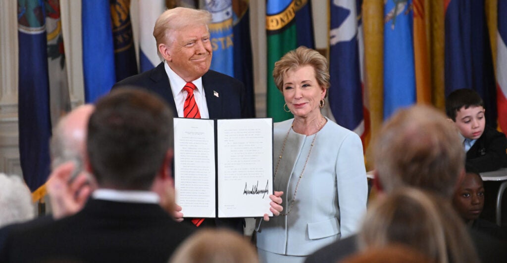 President Donald Trump and Secretary of Education Linda McMahon