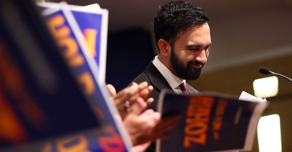 New York mayoral candidate Zohran Mamdani speaks at a Wednesday press conference.