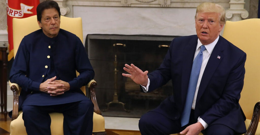 During his first term, President Donald Trump hosted then-Pakistani Prime Minister Imran Khan in the Oval Office on July 22, 2019.