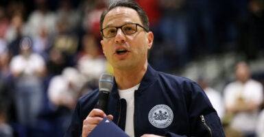 Pennsylvania Governor Josh Shapiro of Pennsylvania speaks to the crowd on March 8, 2025 in Philadelphia, Pennsylvania.