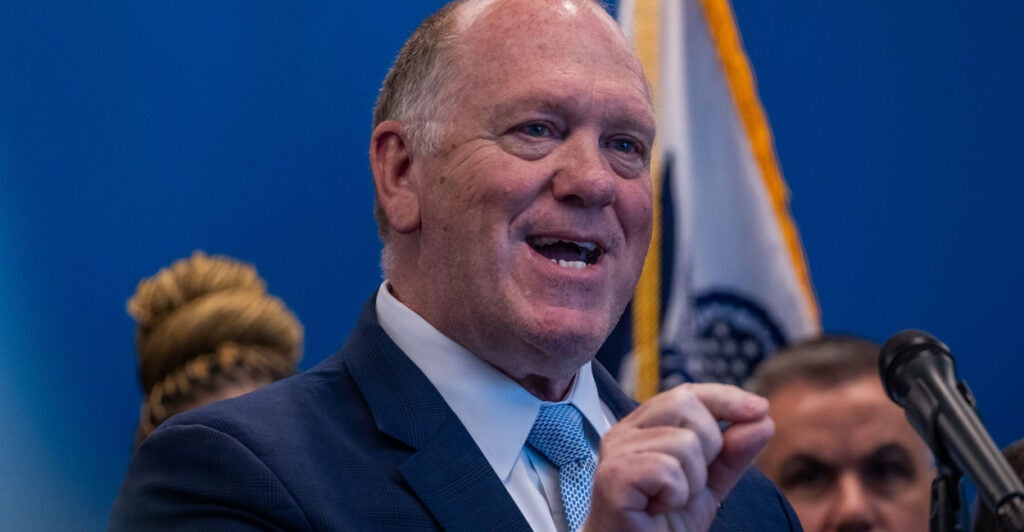 Border czar Tom Homan speaks at a news conference in New York City on Monday.