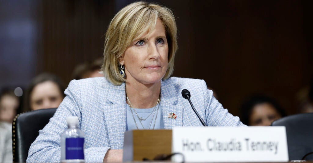 Rep. Claudia Tenney sits in front of a microphone at a congressional hearing