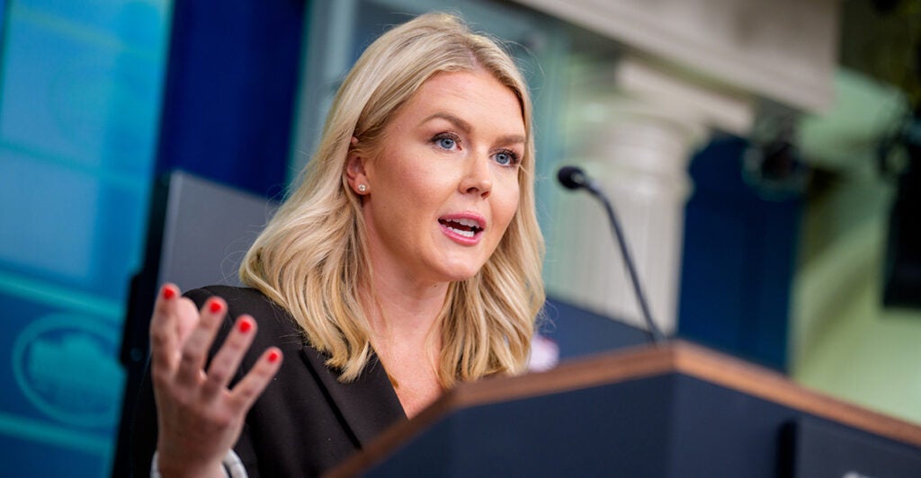 White House press secretary Karoline Leavitt at the lectern
