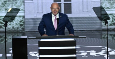 Sean O'Brien, president of the Teamsters union, speaks at the Republican National Convention on July 15, 2024, in Milwaukee, Wis.