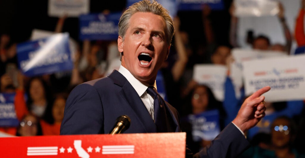 Democrat California Gov. Gavin Newsom, seen here at a partisan event Aug. 14 in Los Angeles.