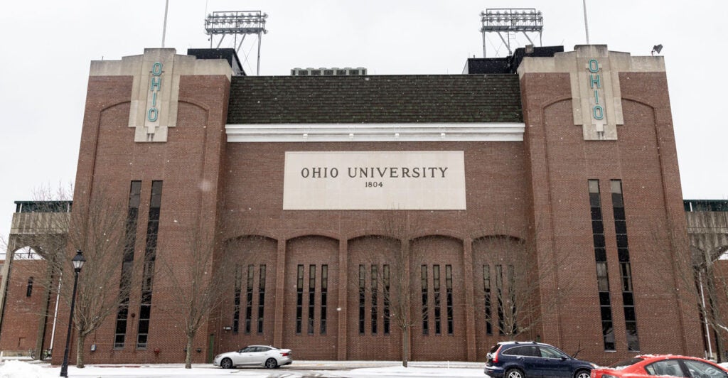 The exterior of Peden Stadium