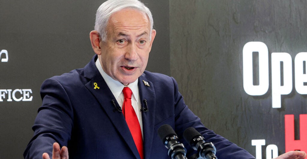 Israeli Prime Minister Benjamin Netanyahu speaks at a press conference at his office in Jerusalem on Sunday.