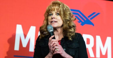 Pennsylvania state Treasurer Stacy Garrity is seen here speaking in Harrisburg, Pa., on April 25, 2024.
