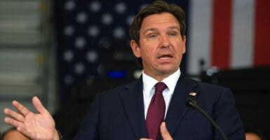Florida Gov. Ron DeSantis speaks at a press conference at ICE's Enforcement and Removal Operations office in Miramar, Fla., on May 1.