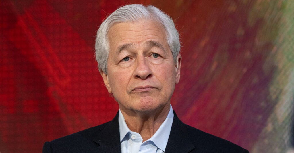 JPMorgan Chase CEO Jamie Dimon against a red background.