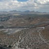 An aerial view of the border wall in El Paso, Texas